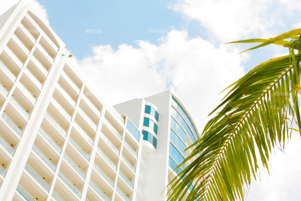 skyline of luxury high rise apartments in beach playa bonita panama.