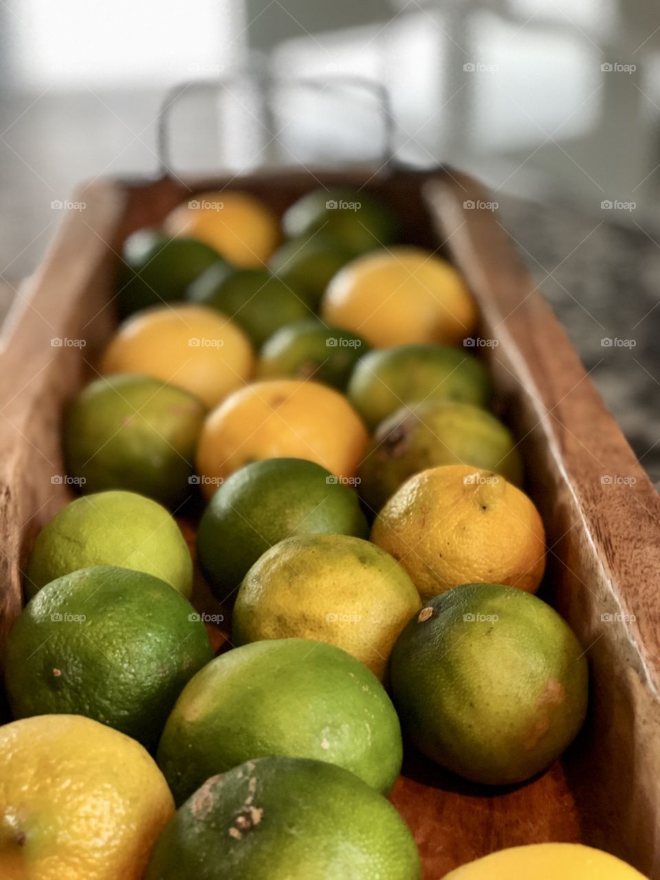 Foap Mission Fruits! Colorful Lemons and Limes In  a Rustic Wooden Bowl!