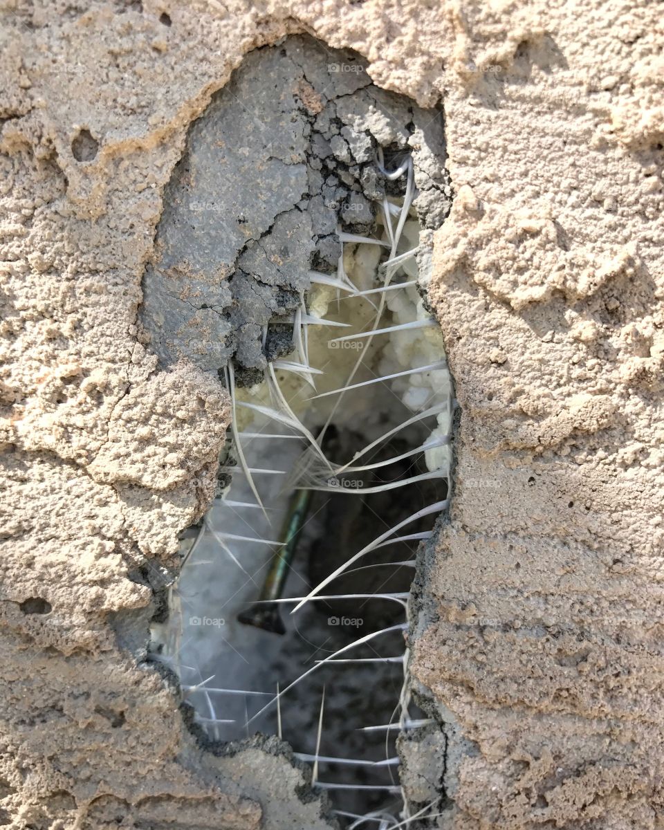 Broken stucco. 