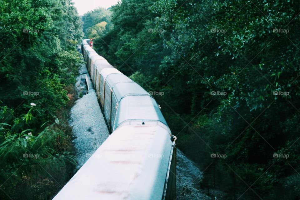 Overhead shot of a train passing 