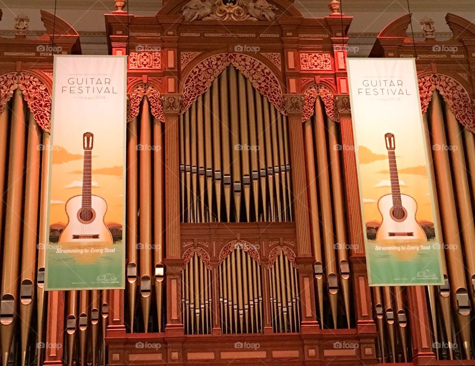 Huge pipe organ floor to ceiling town hall downtown Adelaide guitar festival