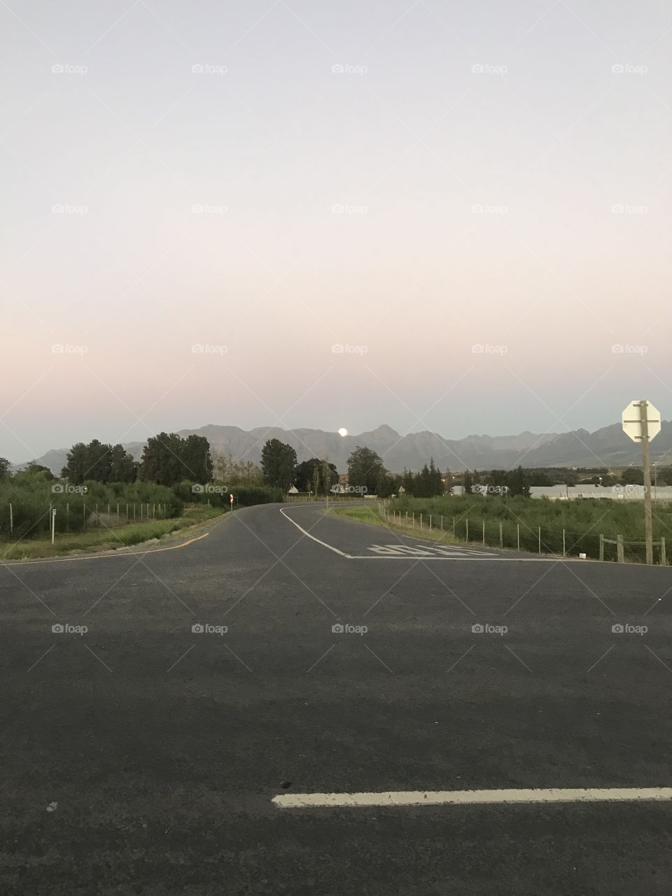 Sunrises, sunsets and the moon! Beautifully big moon just peeking out from behind the mountain. Managed to capture this beautiful scene while cycling in Stellenbosch, Cape Town