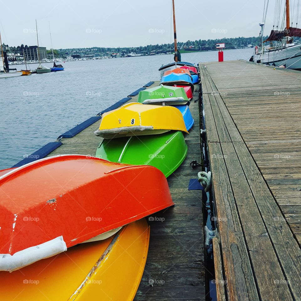 Colorful boats for rent on the marina.