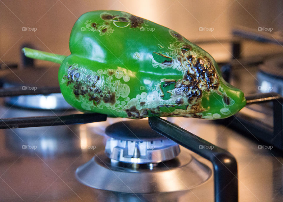 Charring poblano chiles