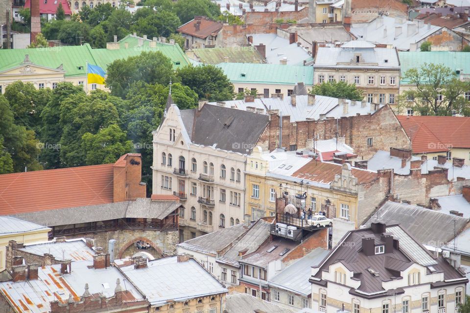 The city of Lviv in Ukraine from a bird's eye view.