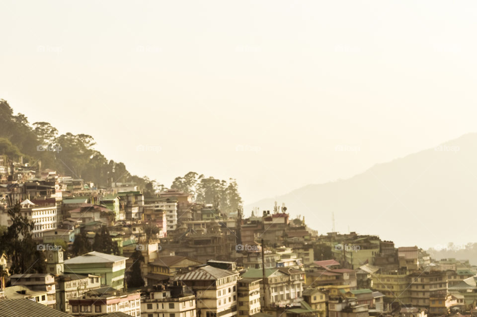 Beautiful panorama view of Gangtok city, largest town of Indian state of Sikkim, located in the eastern Himalayan range in Northern India.