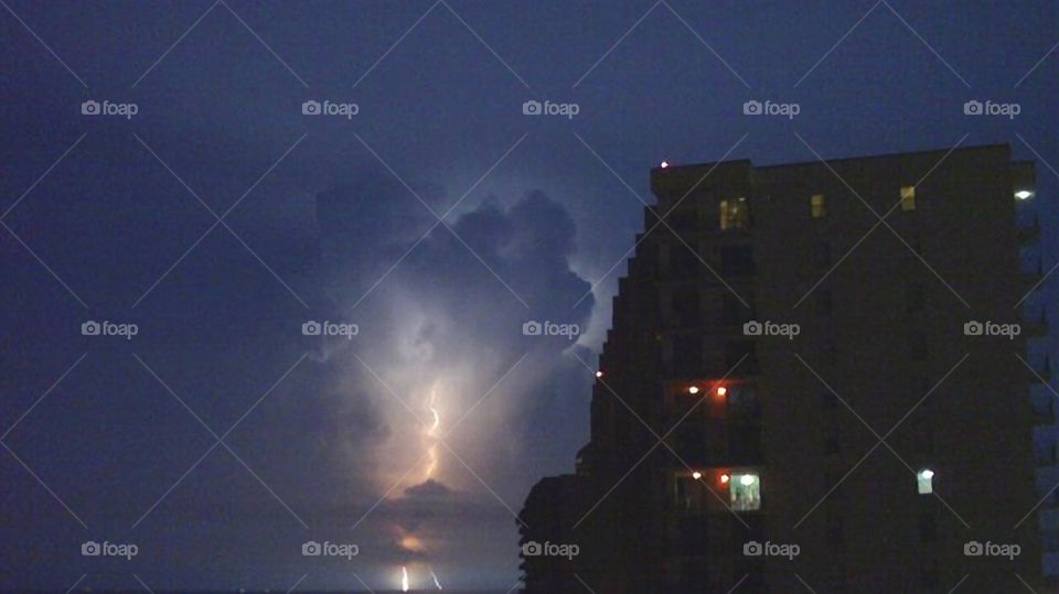 Thunderstorm at the Beach. Nighttime thunderstorm in Orange Beach Alabama.