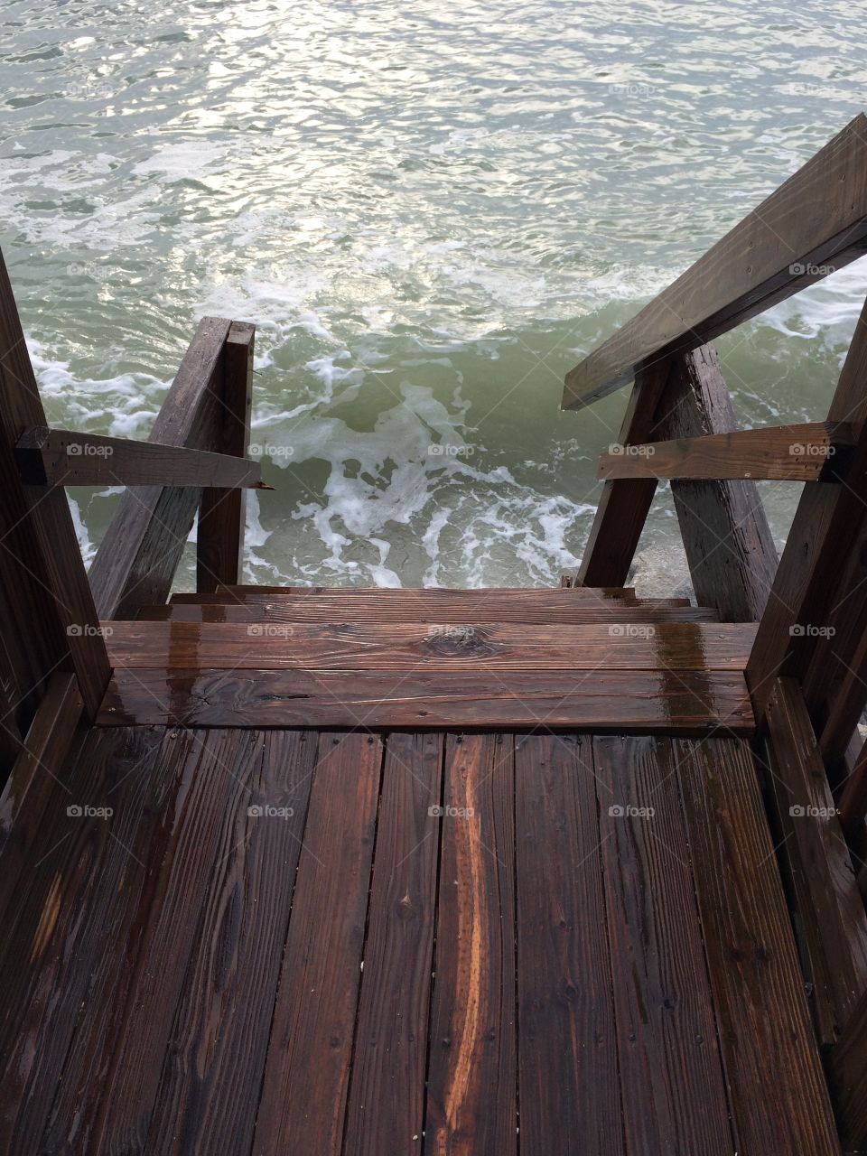 Broken Stairs to Ocean . Damage to stairs leading to beach in Carolina Beach NC after Hurricane Joaquin Oct 2015. 
