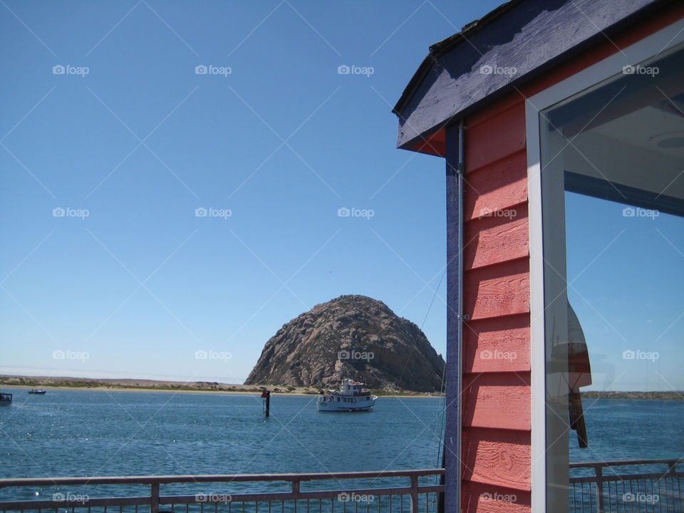Seaside resturant with view. Seaside resturant with view of lava plug on the coast, morro bay