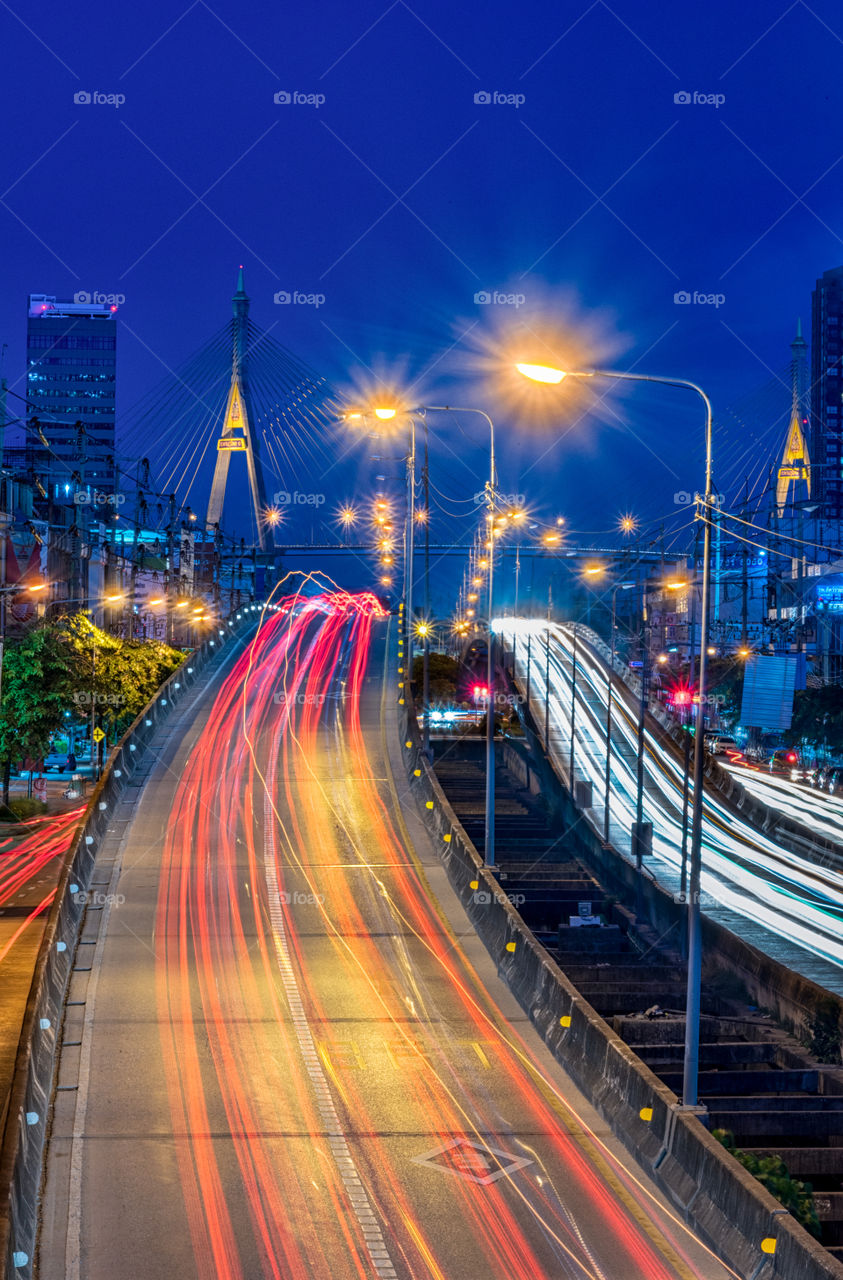 Vehicle light on the long road in Bangkok Thailand