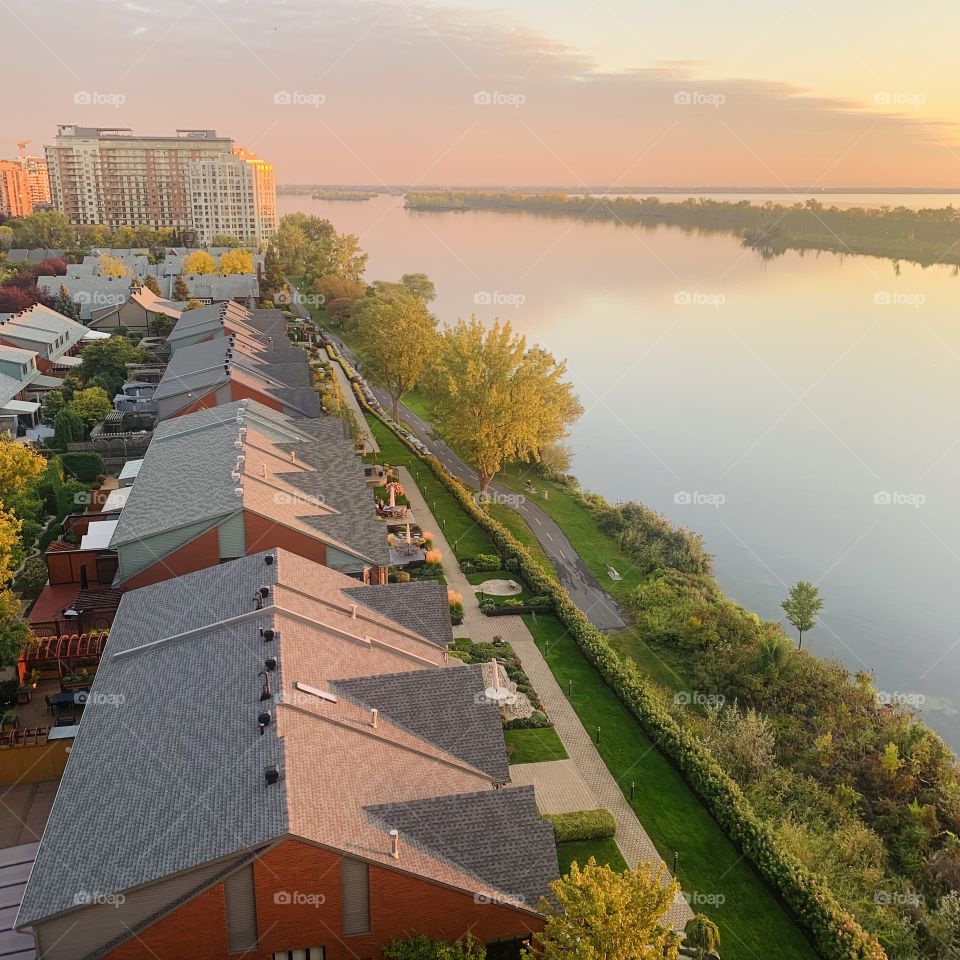 Sunset on the St.Lawrence river, Quebec, Canada 