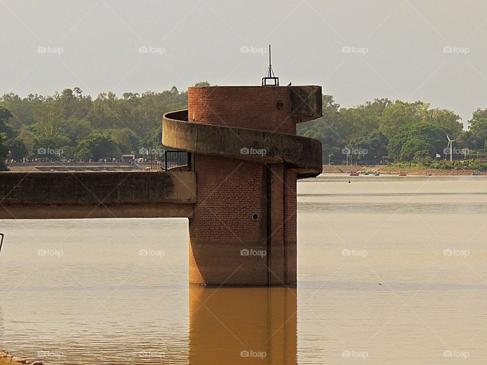 A heavy concrete structure built inside the Sukhna lake Chandigarh