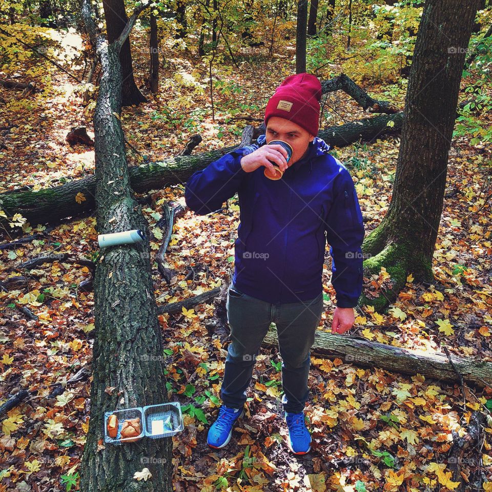 Autumn moods, hot tea in the forest