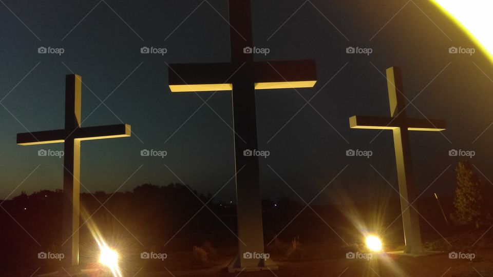 Beautiful picture of crosses at night