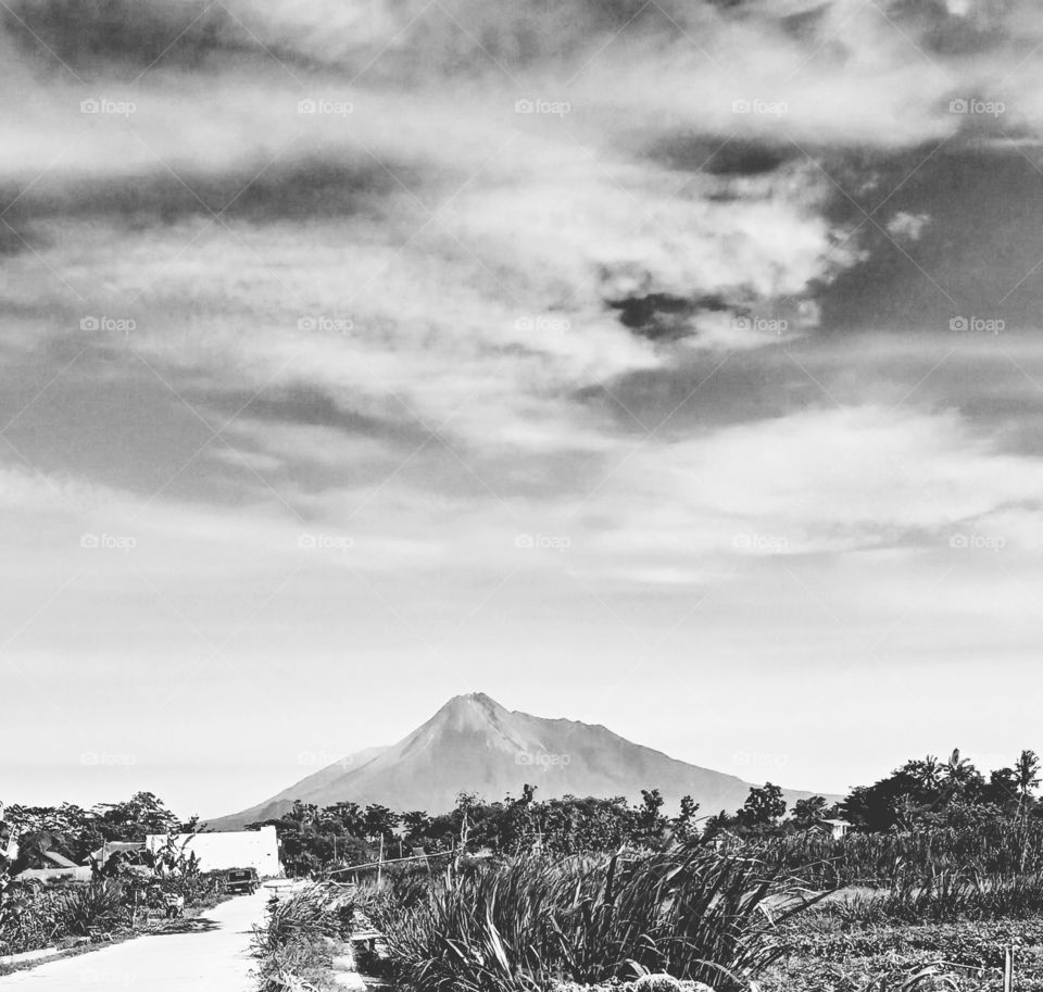 Merapi Mount black and white