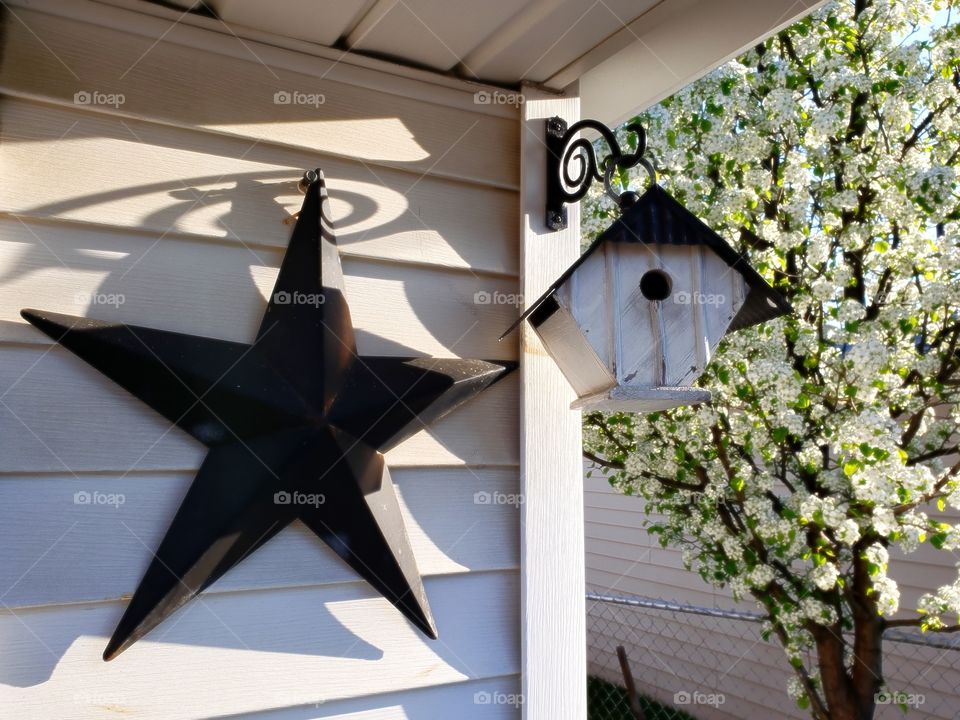 Bird house next to a star. All in my backyard. Great shadowing here.