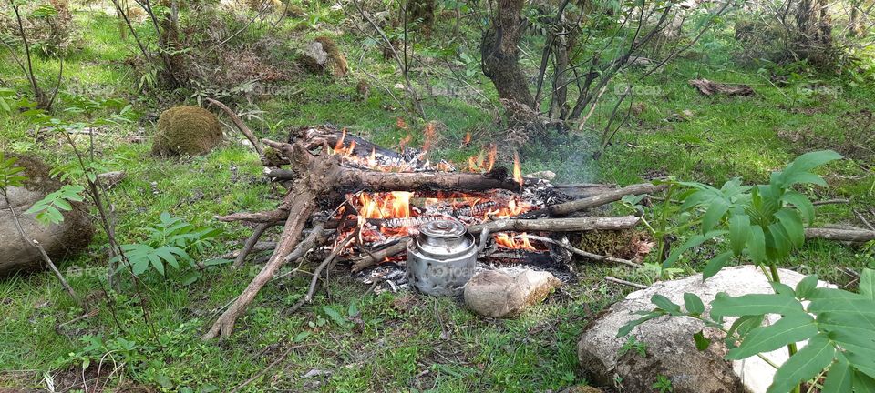 Brewing tea with fire