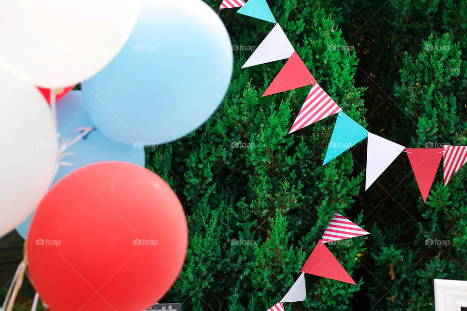 Balloons and flag at outdoors