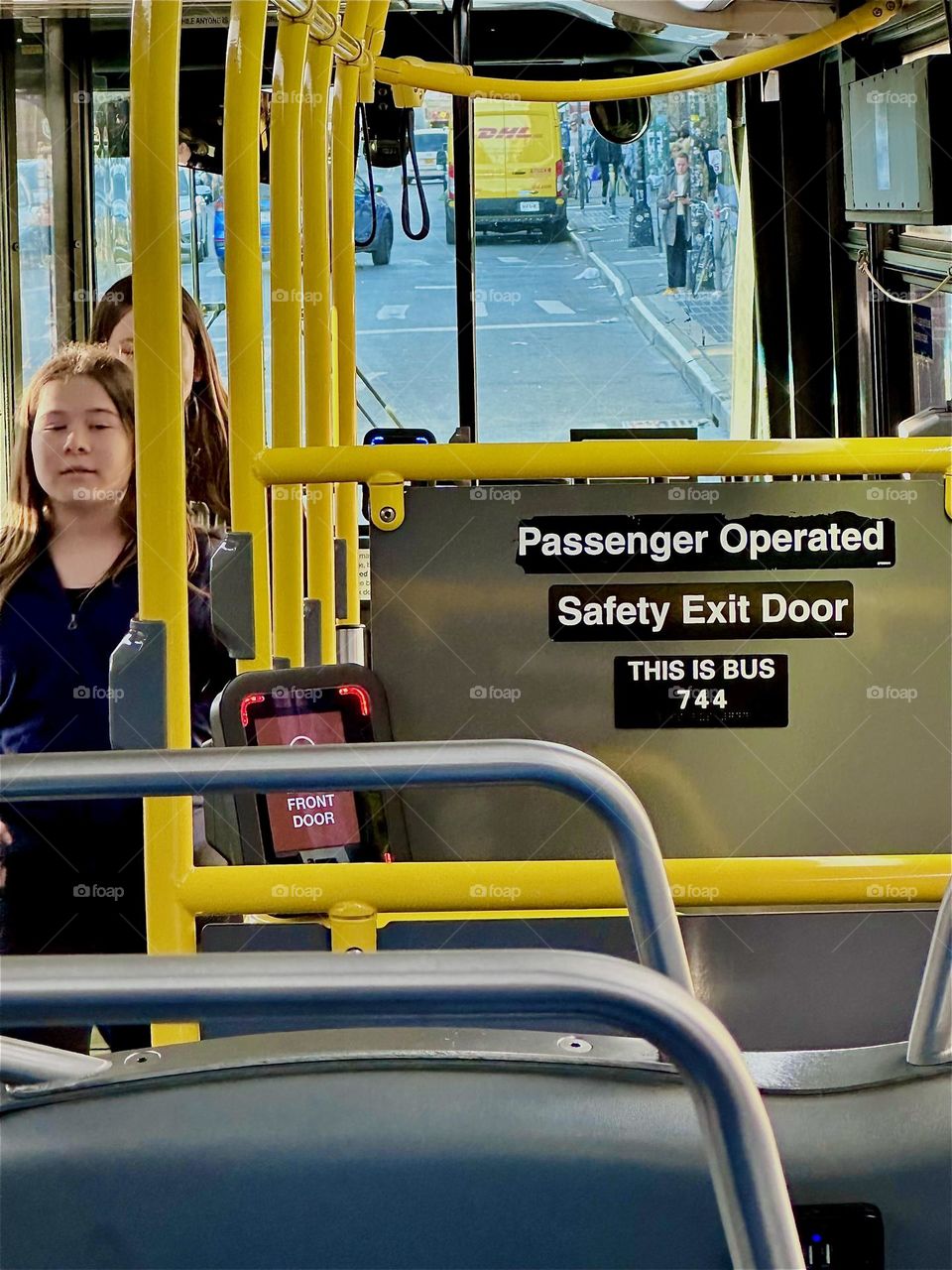 This is the “B43” bus taking me back from “Bushwick” to “Greenpoint”, Brooklyn, the “Pulaski Bridge” and “Newtown Creek”. We are riding down “Manhattan Ave” to the final stop which is “Box Street”. 2024. Hypnotic Productions