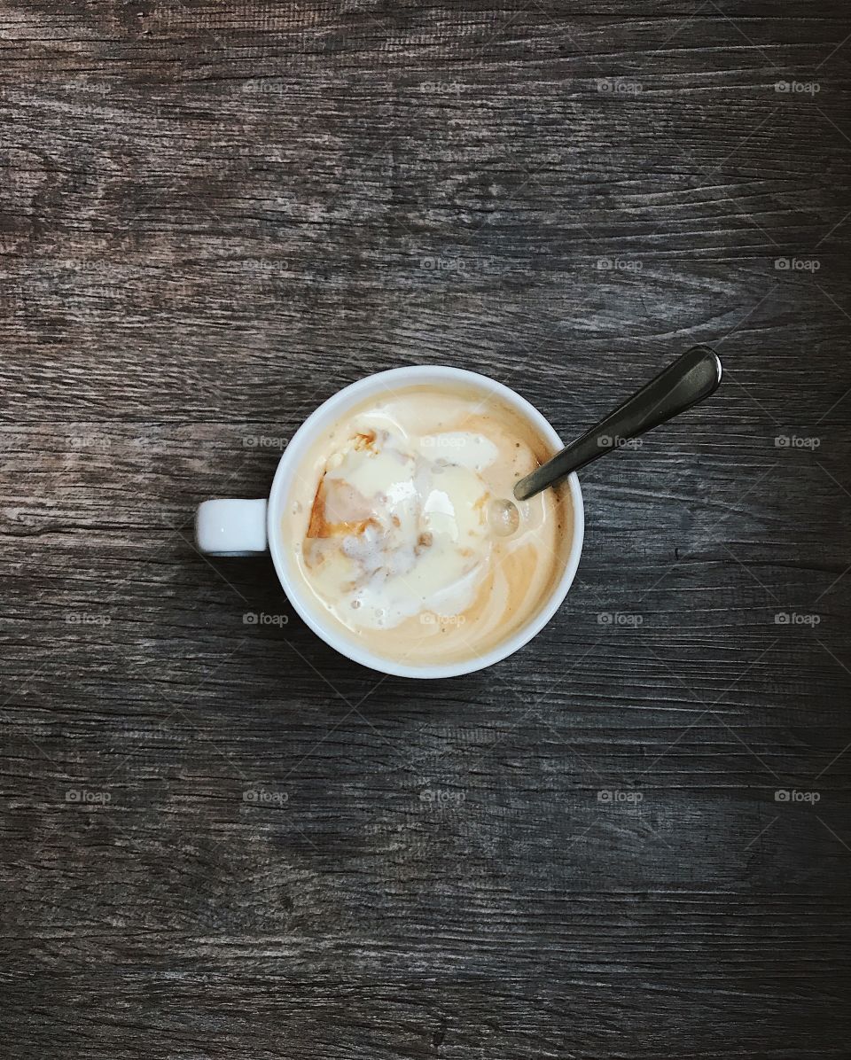 Affogato on a wood floor. 