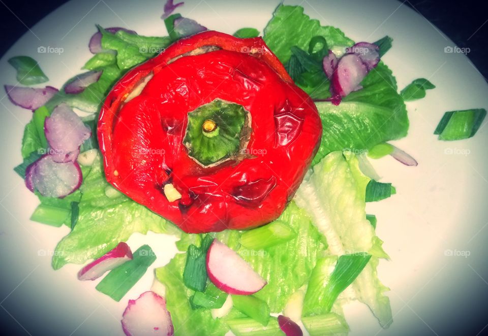 Stuffed pepper and salad