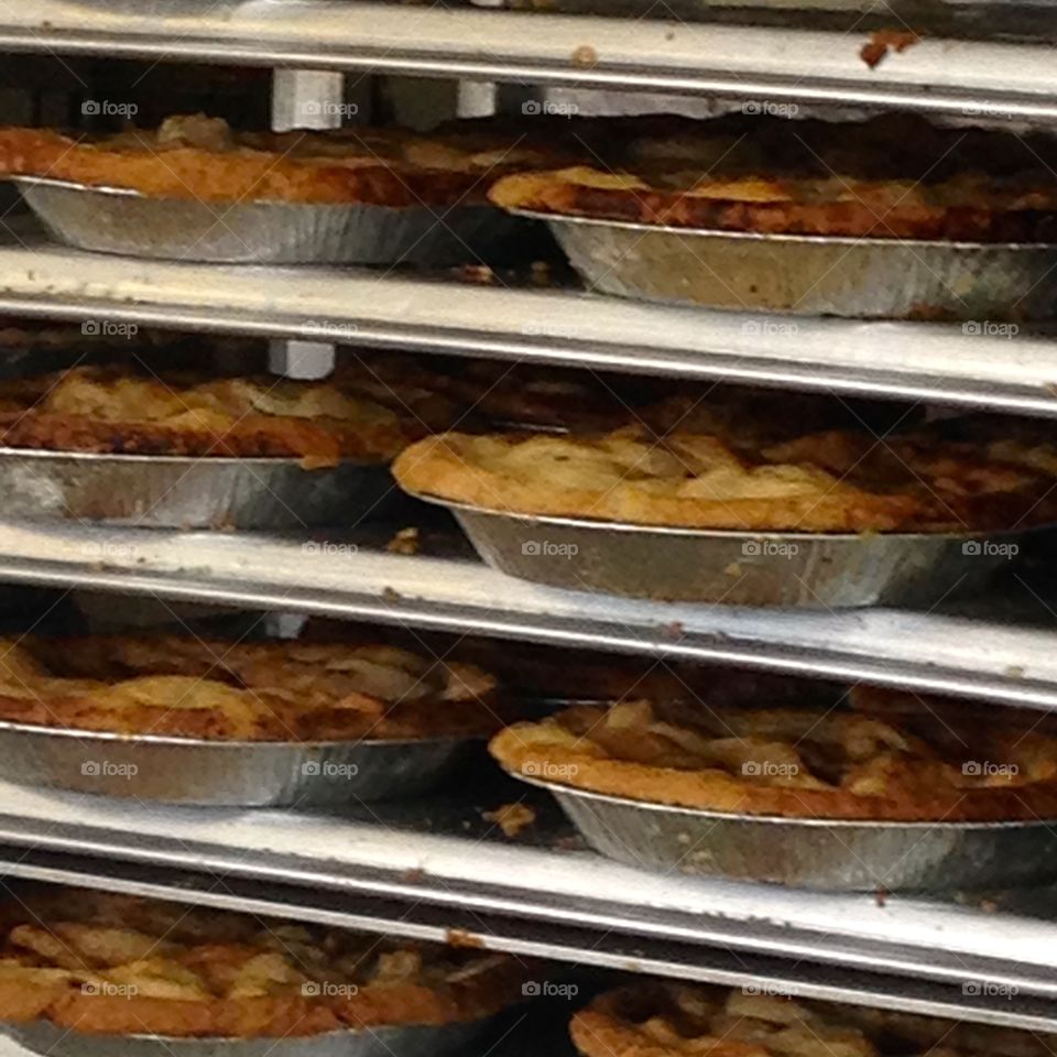 Pies are ready!. Multiple pies  ready for sale in a rolling rack