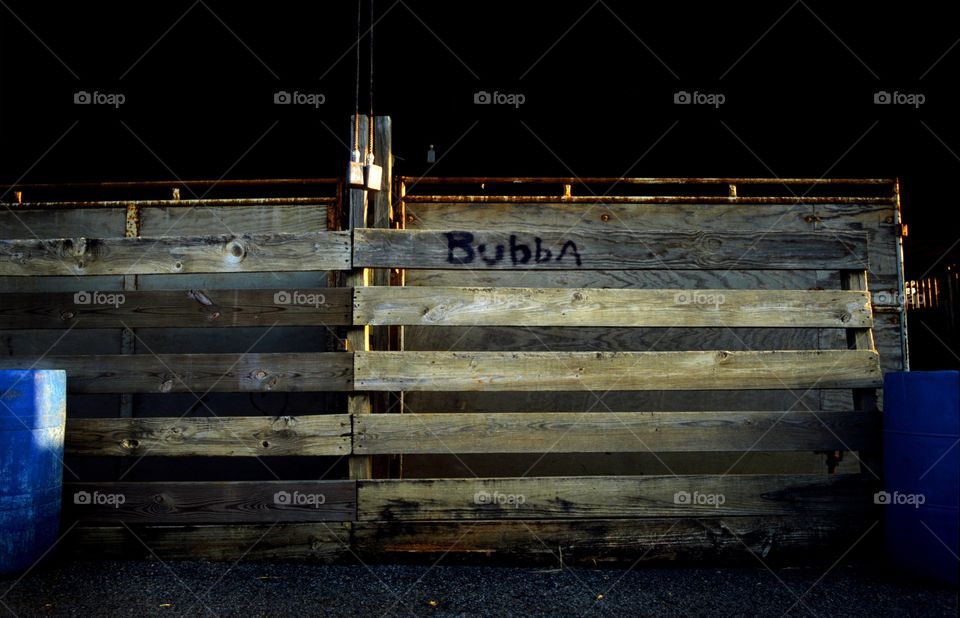 'Bubba' spray painted on fence in stables