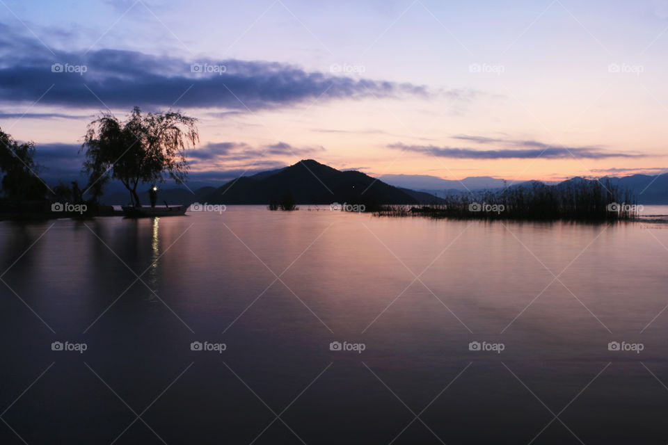 The sunrise of lugu lake,LiJiang,yunnan, China 