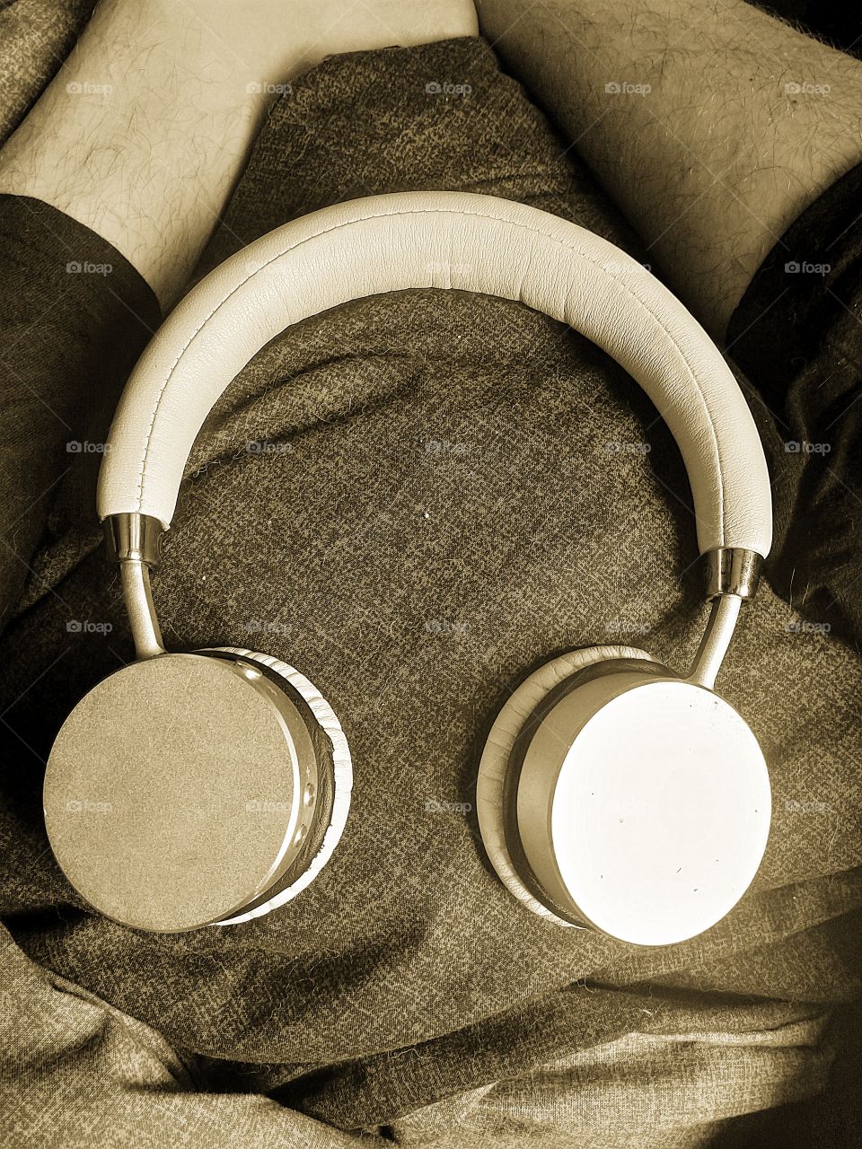 headphones in sepia tone