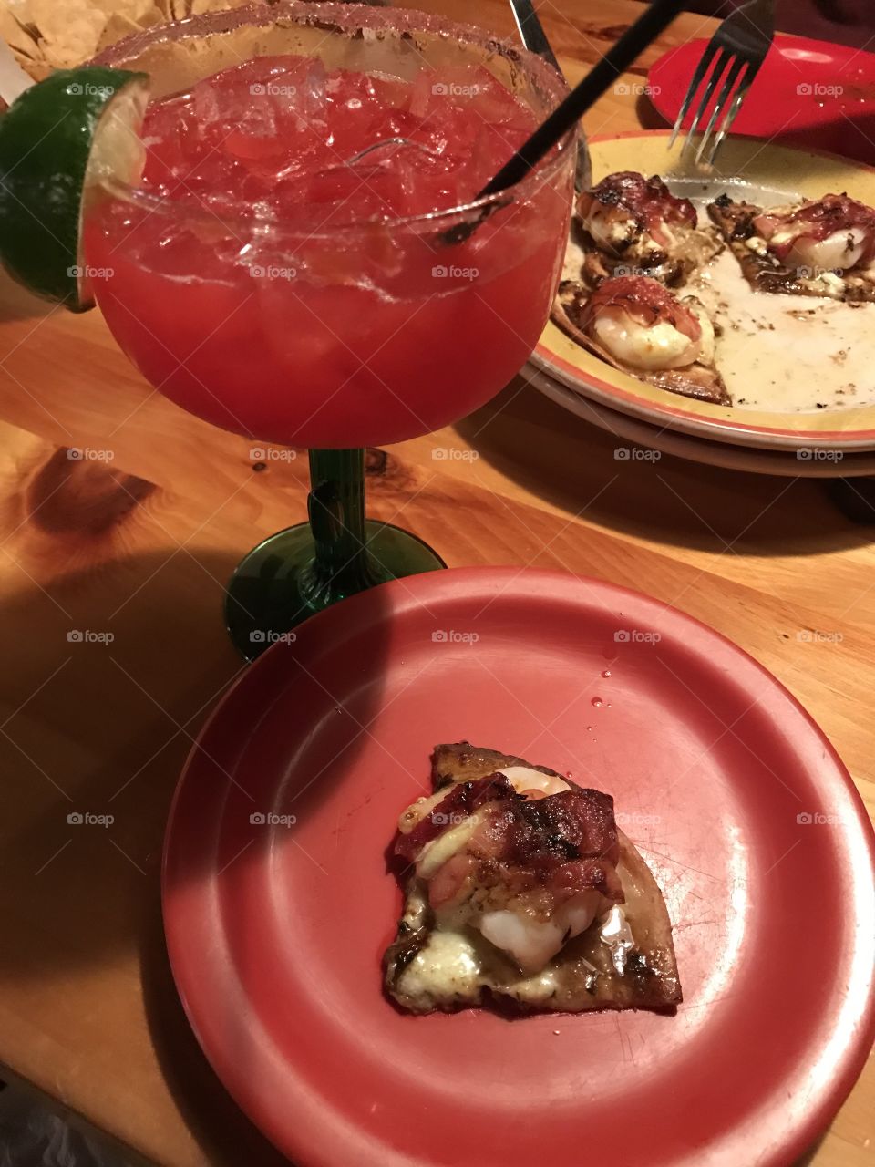 Margarita and shrimp appetizer from the Mexican restaurant. 
