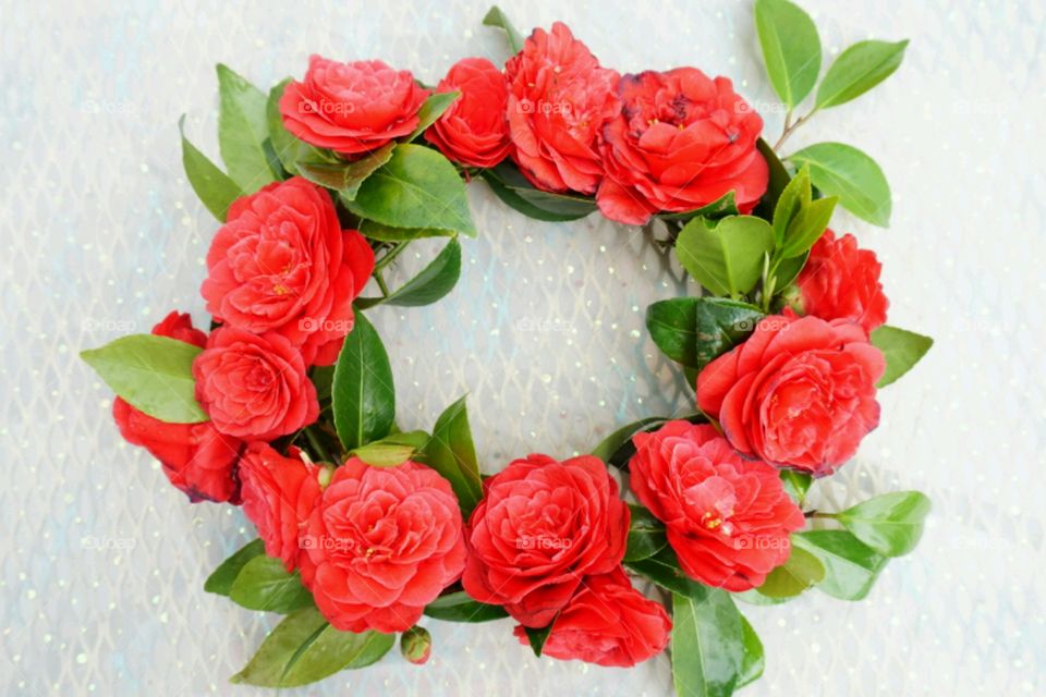 Red Camellia  - flower crown