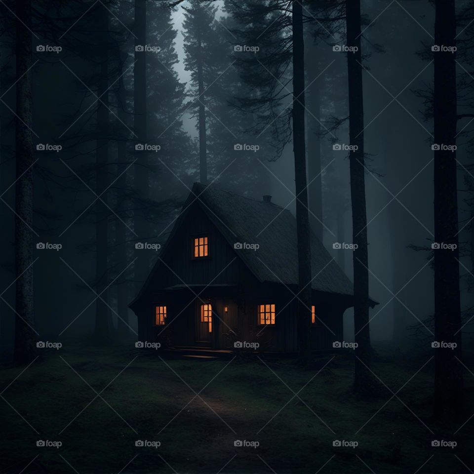 i find a little cabin in the woods at night