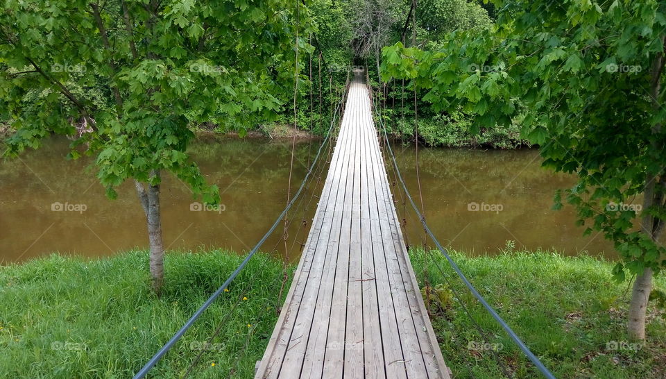 Hanging wooden bridge
