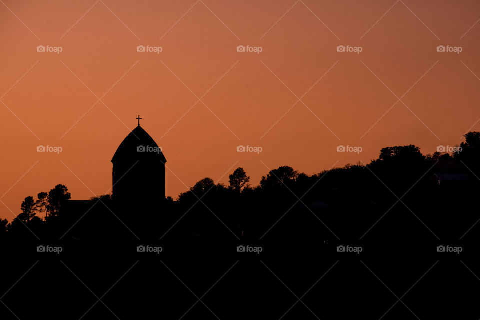 Twilight sky over church