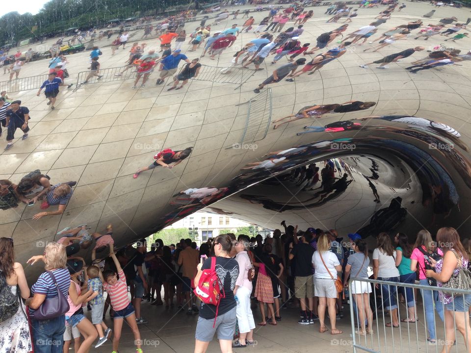 Under the Bean . Tourist taking photos of the bean in Chicago! 