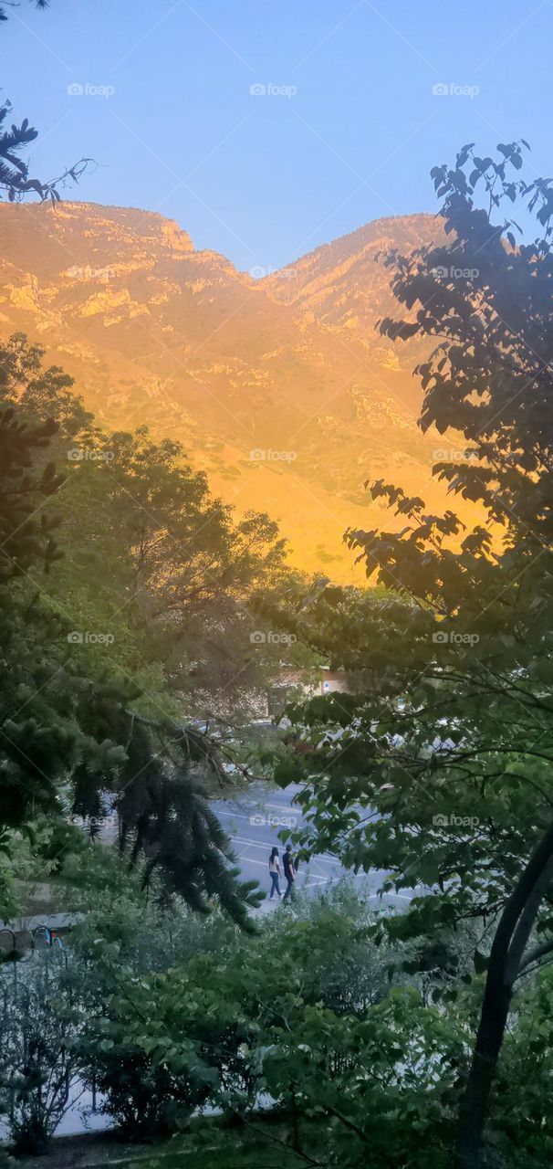 Magical mountain at sunset