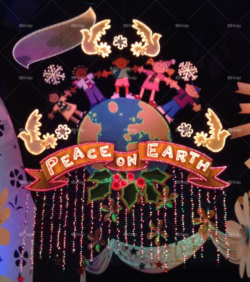 Peace on Earth sign from the Disneyland ride Its a small world (Christmas time)