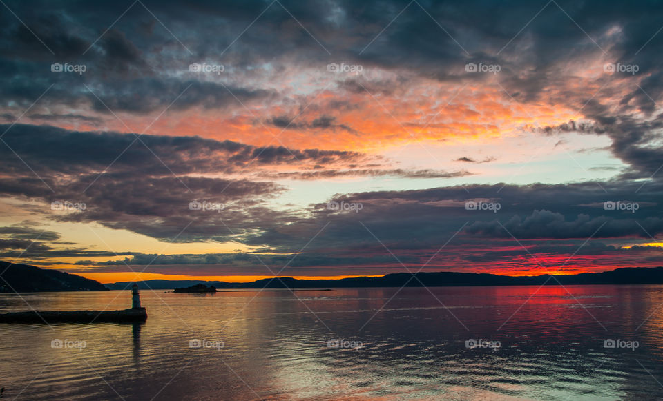 Sunset over the Trondheim fjord in Norway