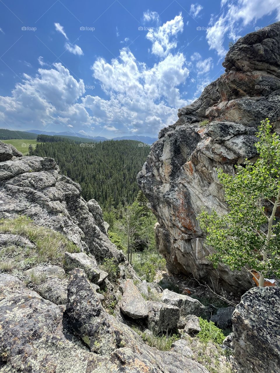 Rock rocky forest trees wilderness sky view scenic clouds 