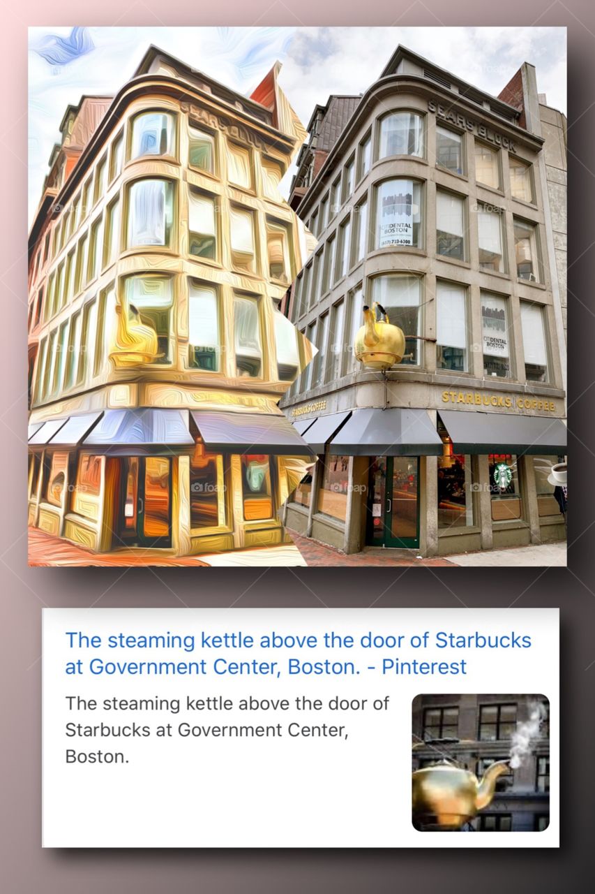The steaming Kettle above the door of Starbucks, Boston Massachusetts