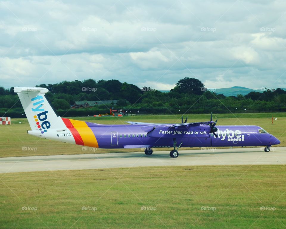 A flybe airplane at the airport ready to take off