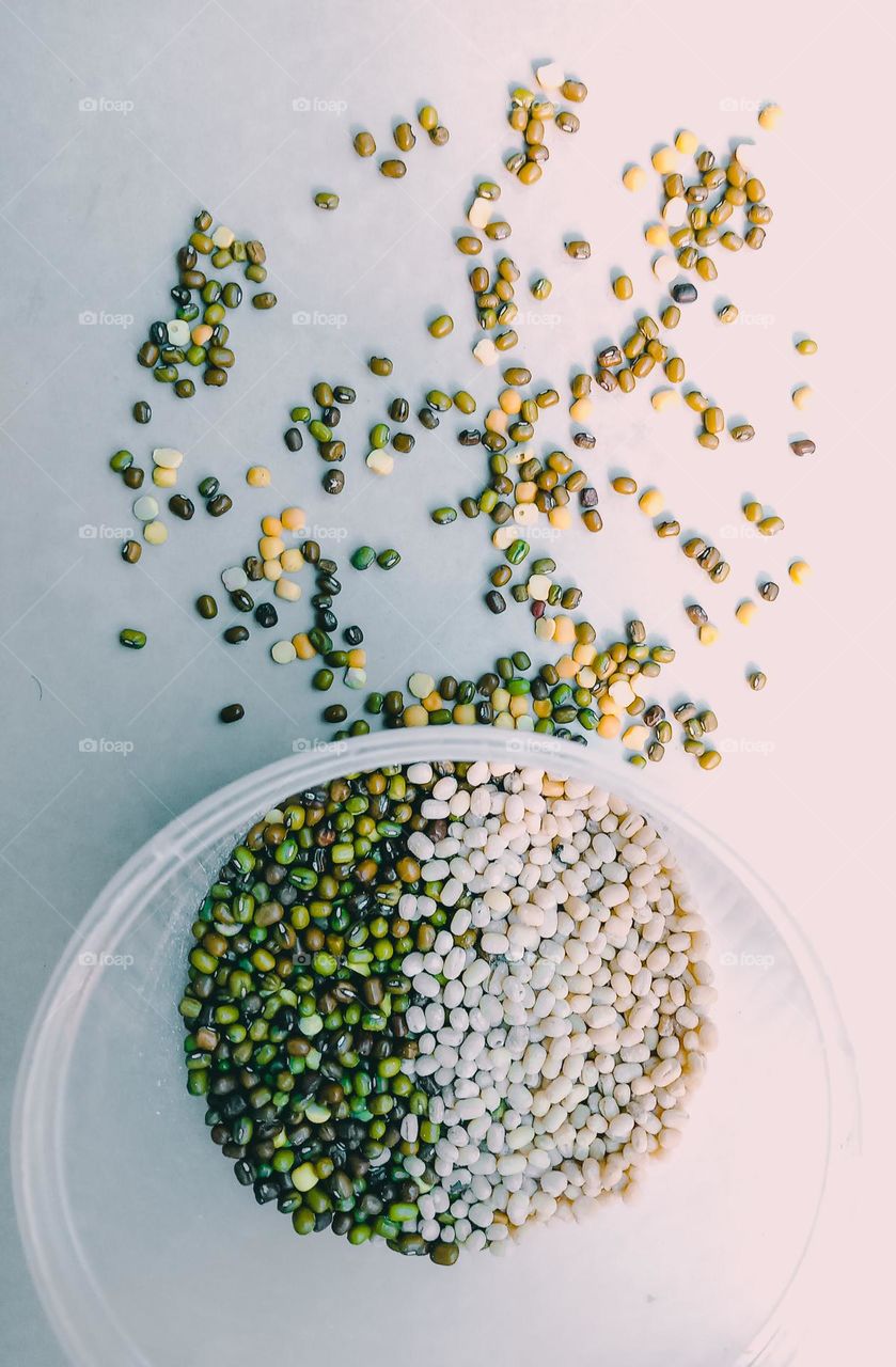Giant Couscous, split in half and Mung beans