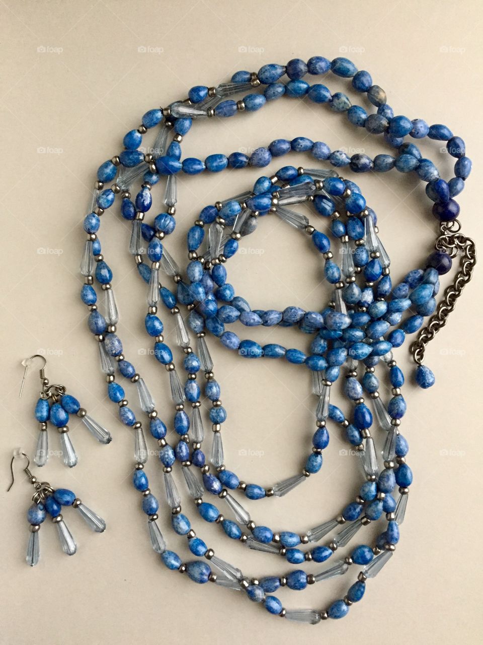 Blue Bead Necklace and Earrings