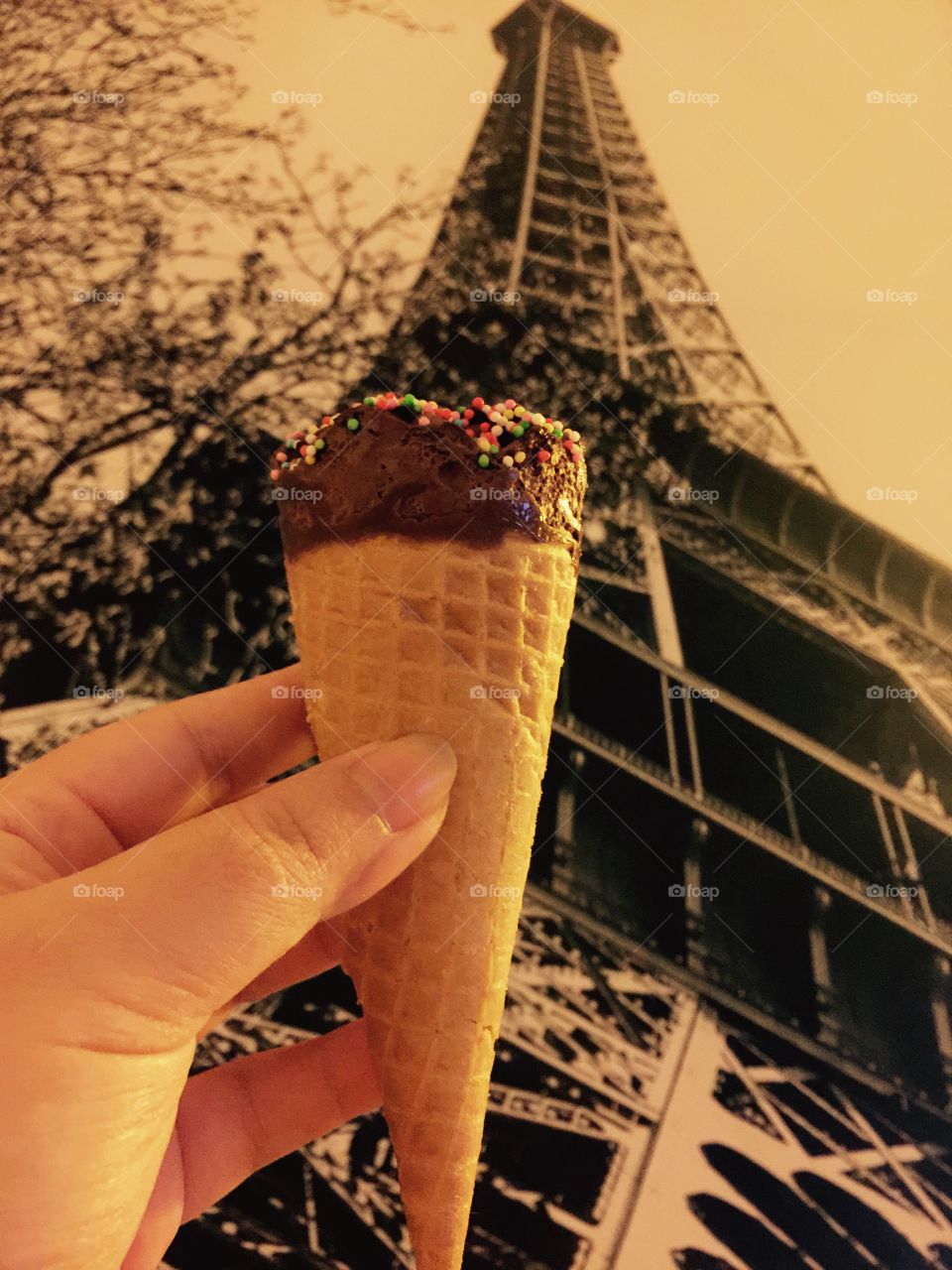 yummy ice cream. hand holding ice cream