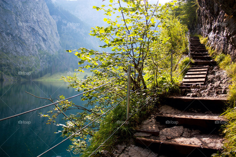 Steps by the lake