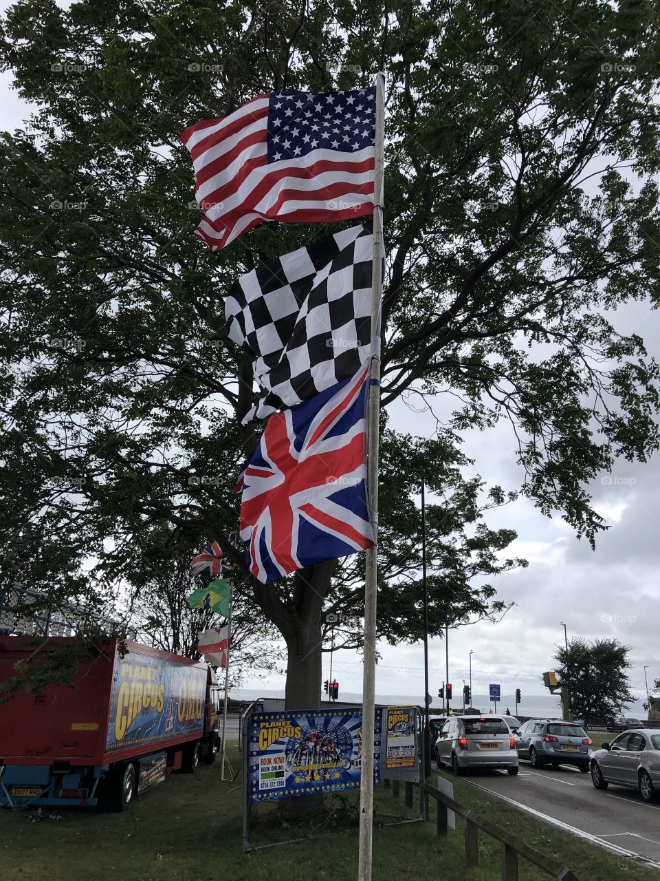 Some impressive flags to coincide with the arrival of the circus in town.