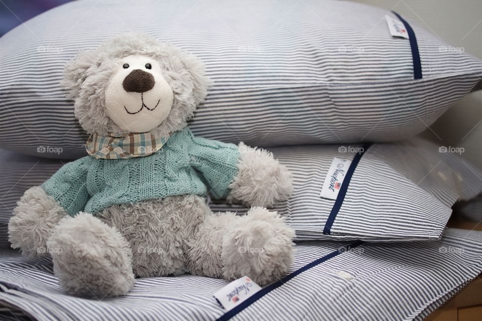 Teddy bear and bedding 