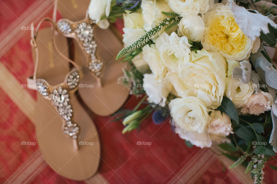 Wedding bouquet with sandals 