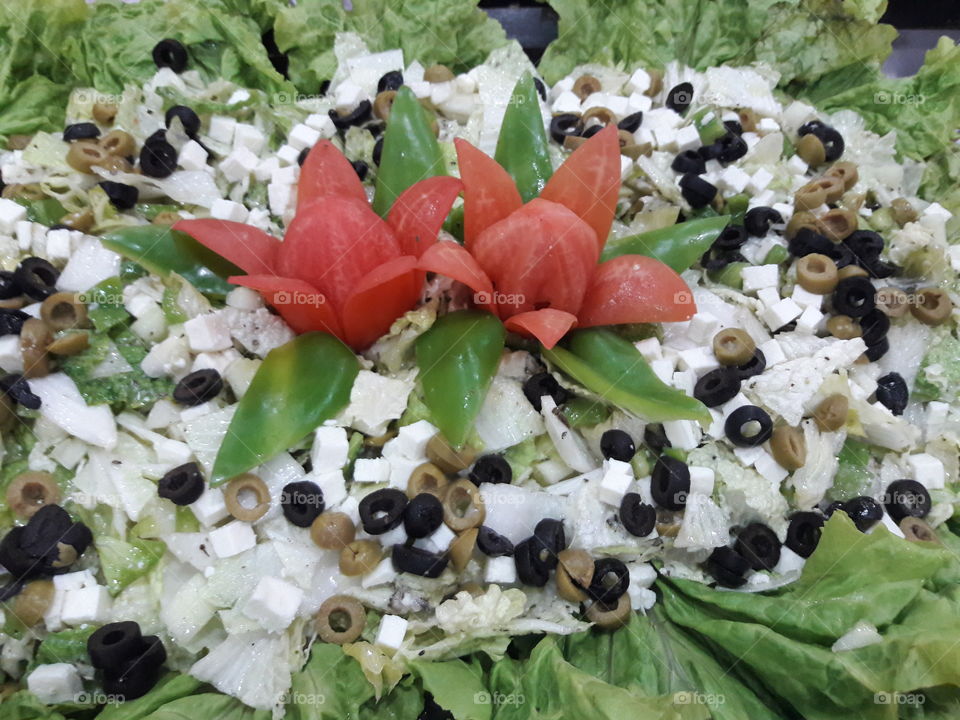 salad dressing flowers of hand cut vegetables olive n herbs fetta cheese