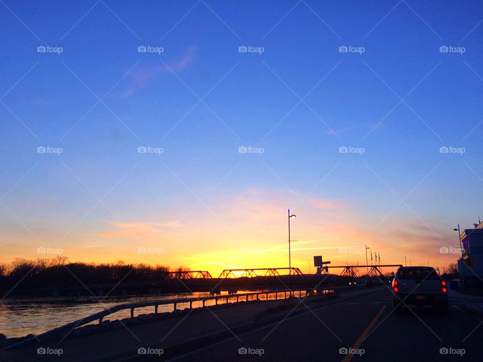 Sunset and city bridges 